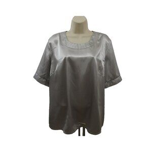 Vintage Vicki Wayne Womens 20W Blouse Silver Gray Short Sleeve Silky Shell Top